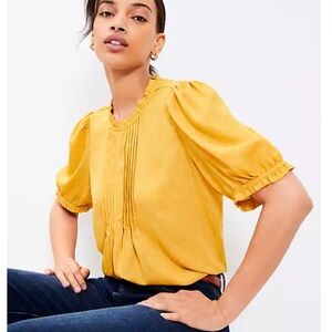 LOFT Mustard Pintucked Puff Sleeve Blouse